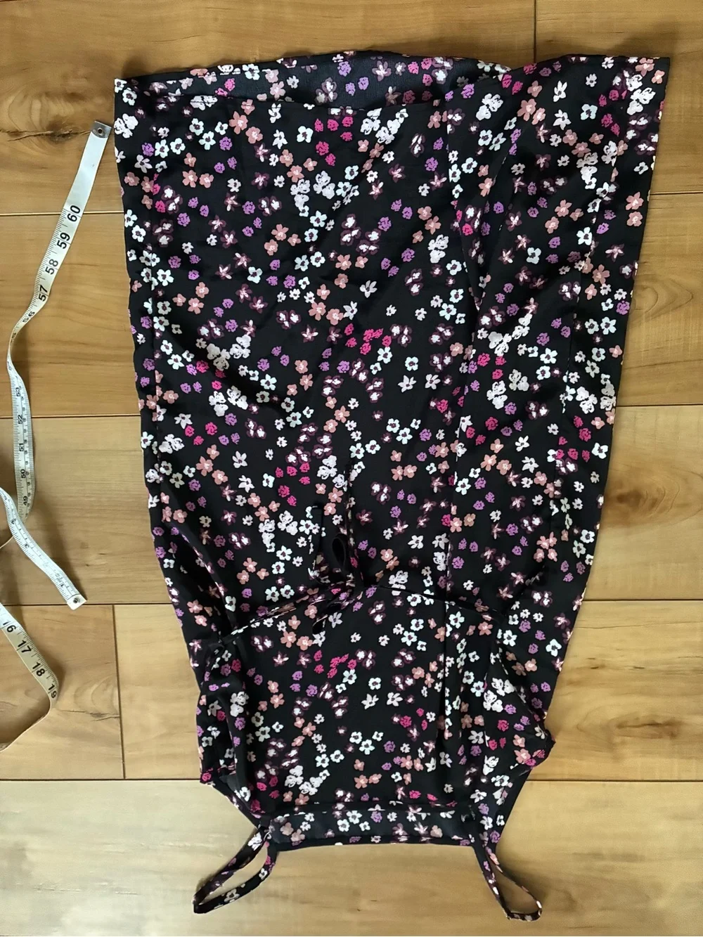 wonder nation Black Floral Slip Dress with Pink & White Blossoms